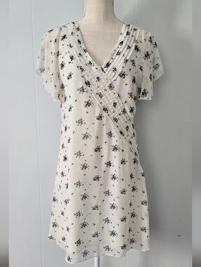 Urban Outfitters Ivory and Black Floral Wrap Mini Dress